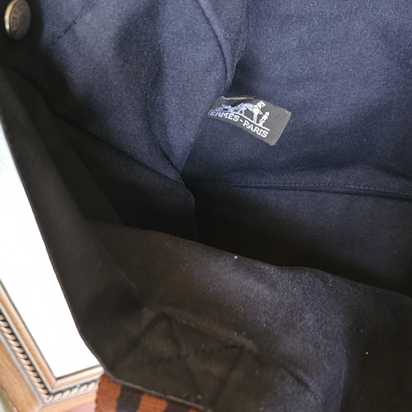 Authentic Hermes Fourre Navy Blue and Brown Canvas Tote Bag with Sturdy Design - Picture 9 of 16